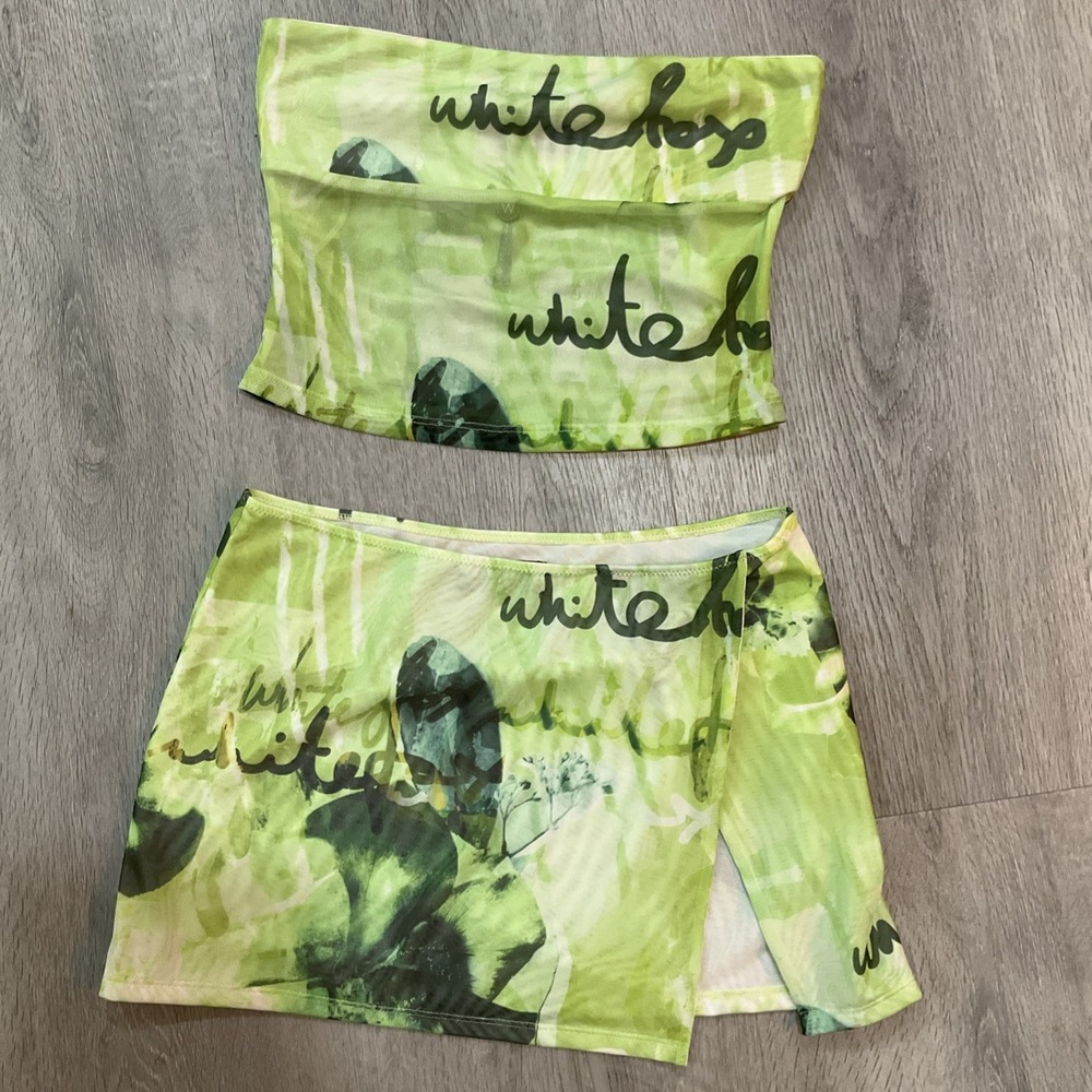 White Fox Boutique Skirt And Top Green Small Mesh